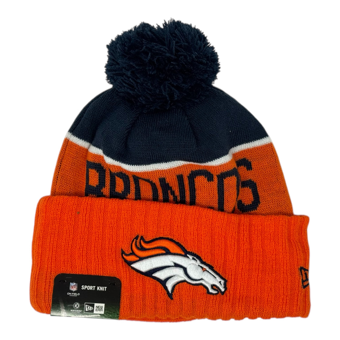 New Era Denver Broncos NFL Sideline Winter Beanie Pom Knit Hat Orange