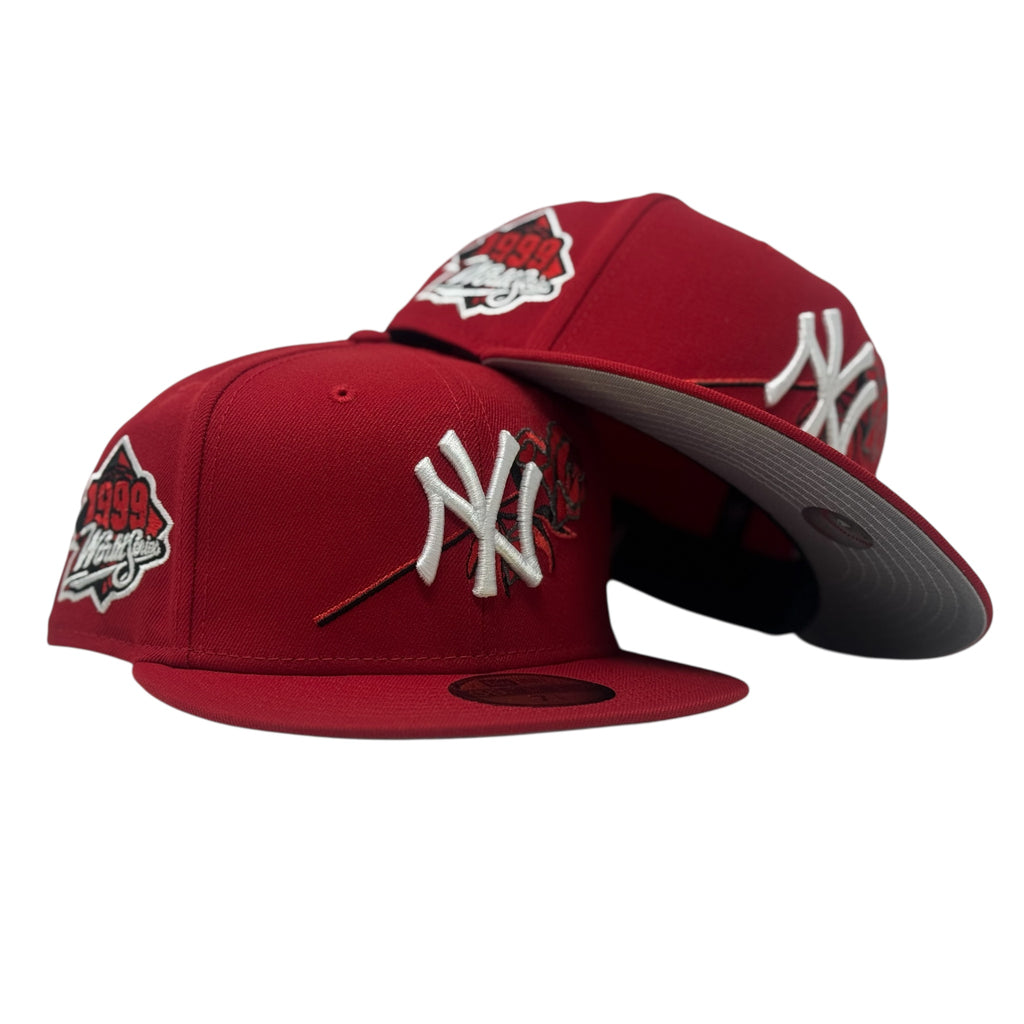 New York Yankees 1999 World Series Floral Logo Fitted Hat-Red