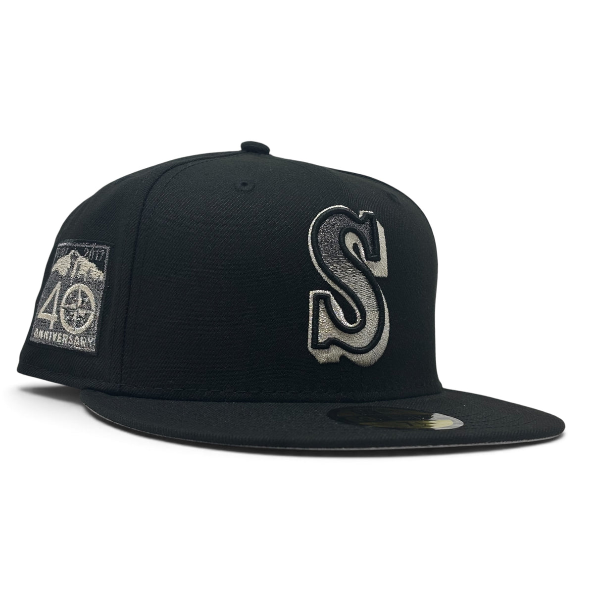Seattle Mariners 40th Anniversary Black Metallic Gradient Logo Fitted Hats