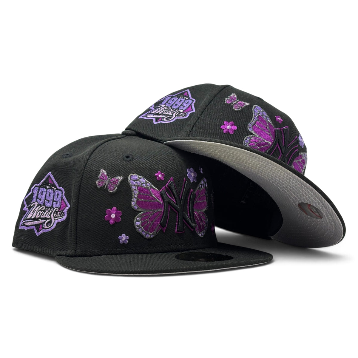 New York Yankees 1999 World Series Butterfly Logo Grape Brim Fitted Hat-Black