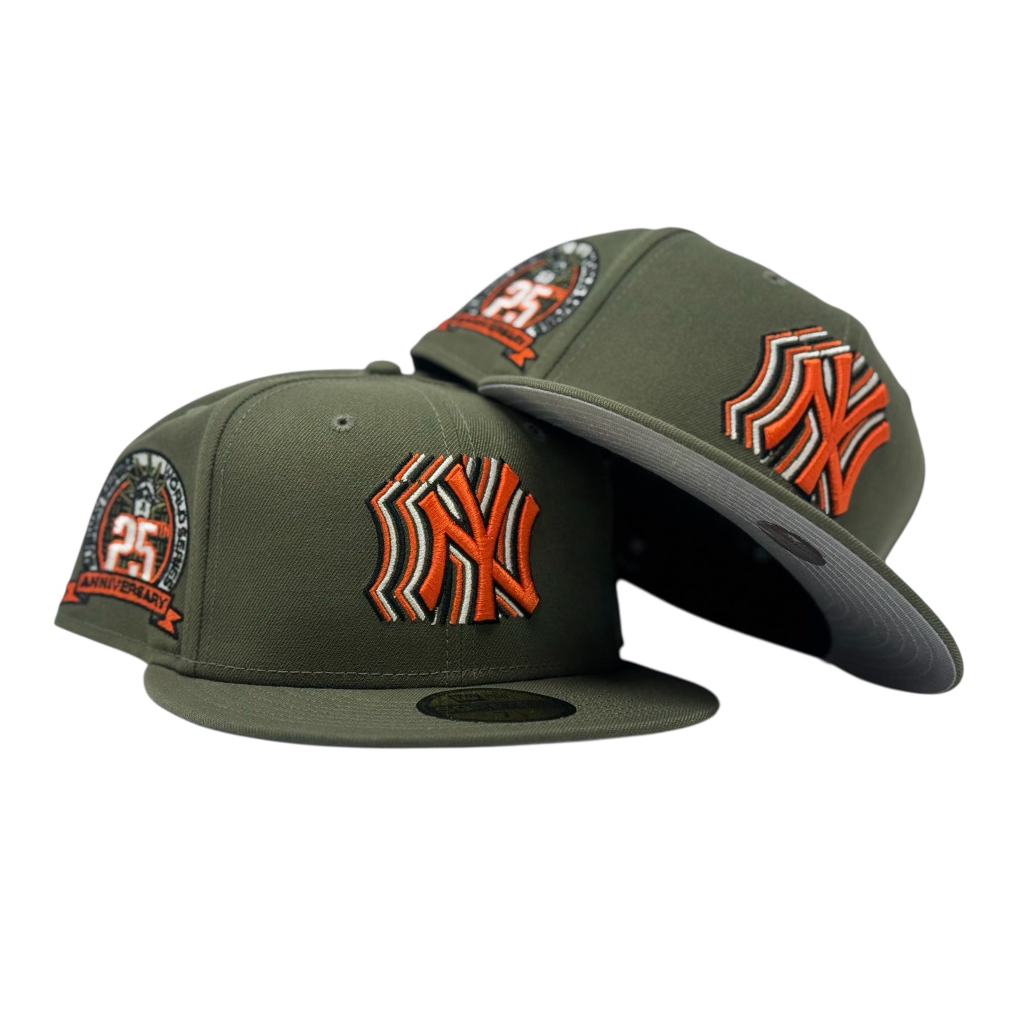 New York Yankees 25th Anniversary Champions Shadow Logo Fitted Hats-Olive