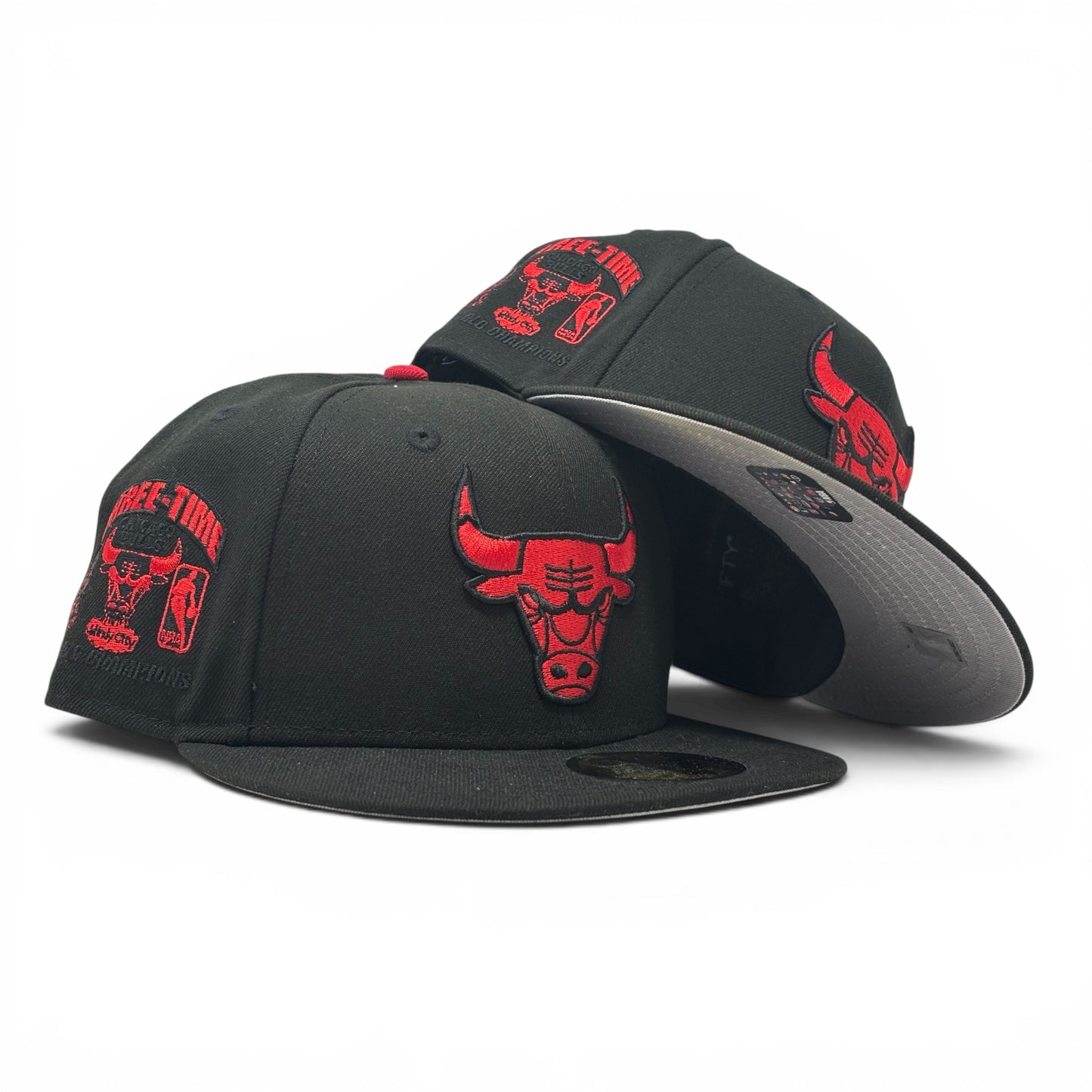 Chicago Bulls Three-Time Champions 59Fifty Cherry Pack Fitted Hat -Black