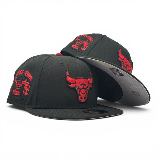 Chicago Bulls Three-Time Champions 59Fifty Cherry Pack Fitted Hat -Black