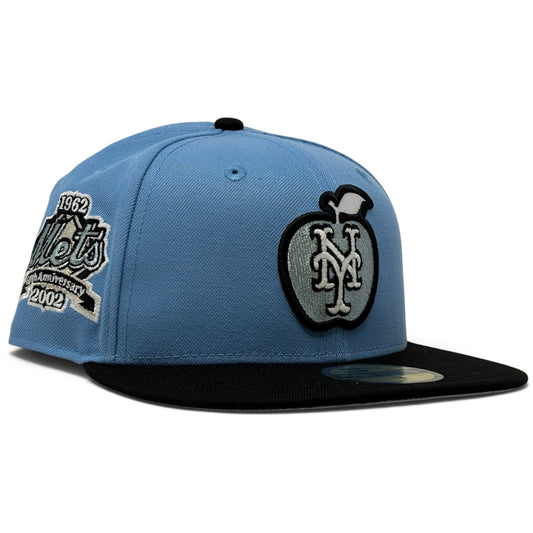 New York Mets 40th Anniversary Glow in the Dark Apple Logo Fitted Hat-Sky Blue Black