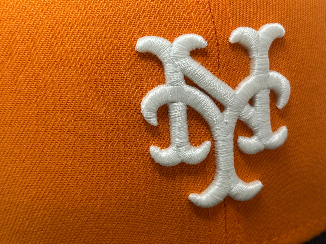 New York Mets Citi-Field Glow in the Dak Logo Fitted Hat-Light Orange Black