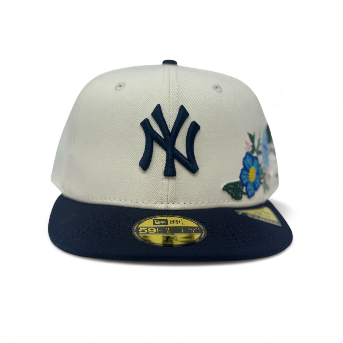 New York Yankees Tonal Floral Pre-Curved New Era Fitted-Off White Navy