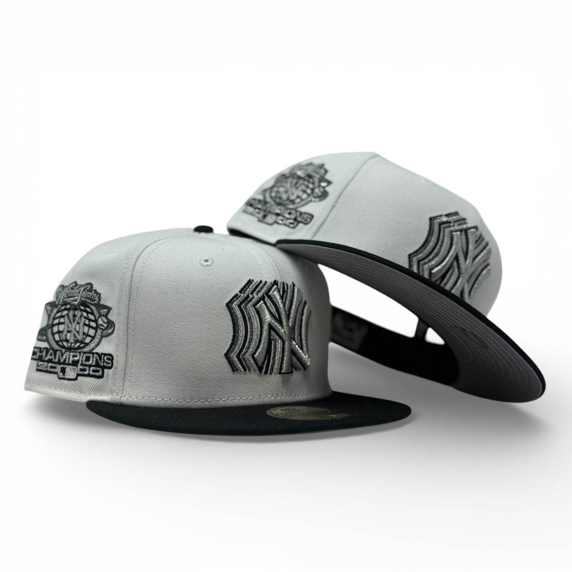 New York Yankees 2000 World Series Shadow Logo Fitted Hats-White Black