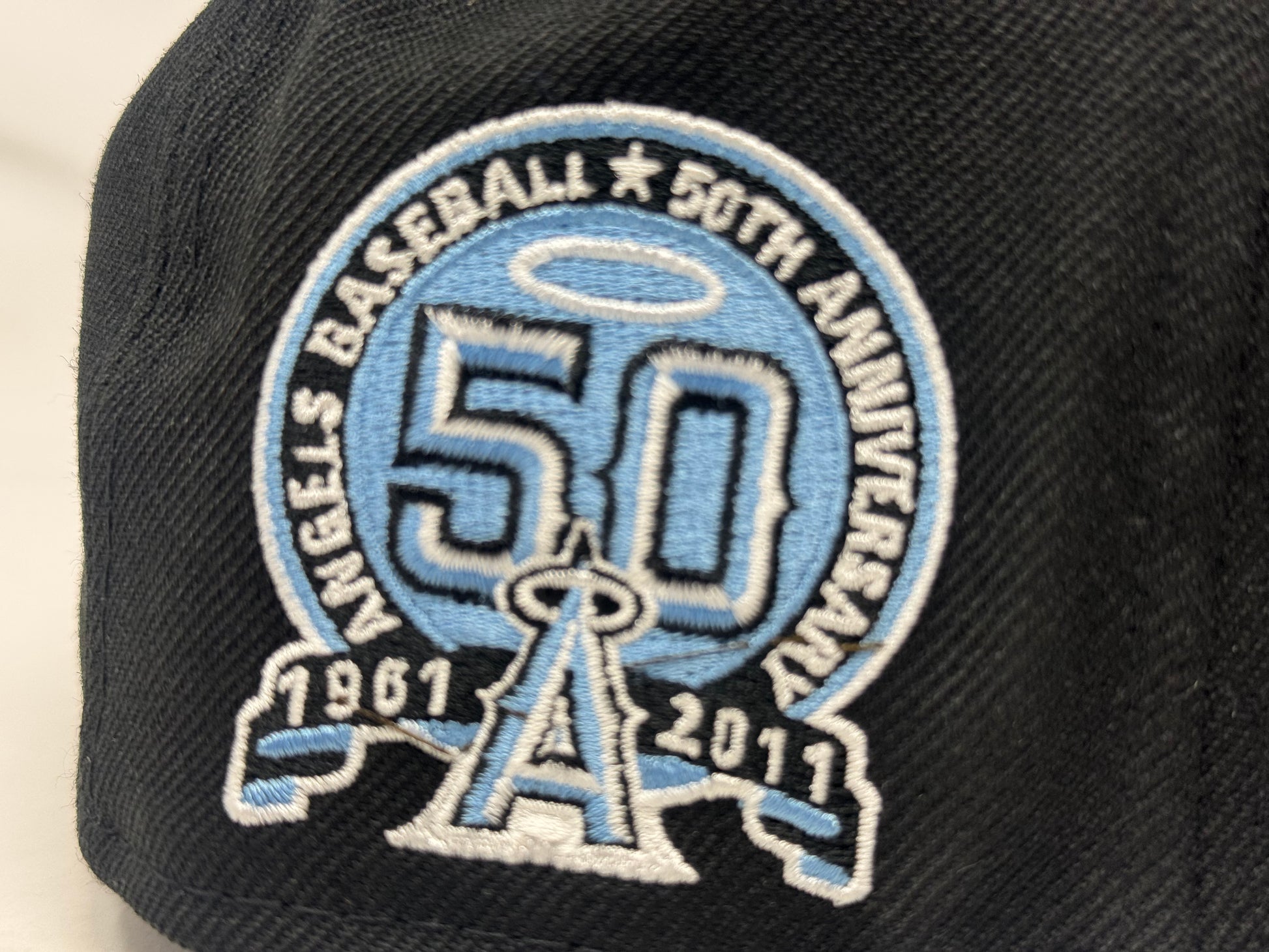 Los Angeles Angels 50th Anniversary Black Icy Brim Fitted Hats