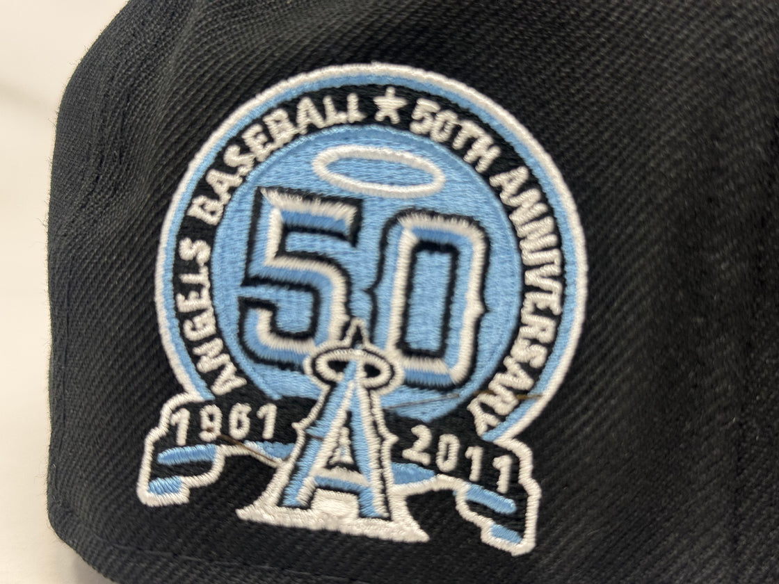 Los Angeles Angels 50th Anniversary Black Icy Brim Fitted Hats