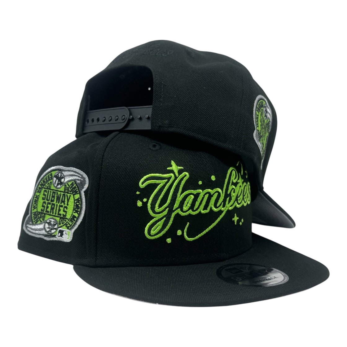 New York Yankees Subway Series Script Logo Snapback Hats-Black Lime