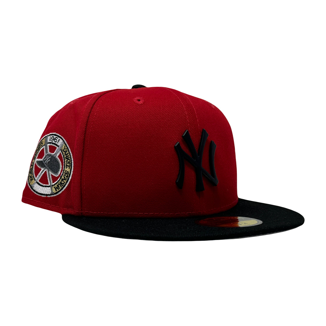 New York Yankees 1961 World Series Red Black Metal Plate Logo 59Fifty New Era Fitted Hat