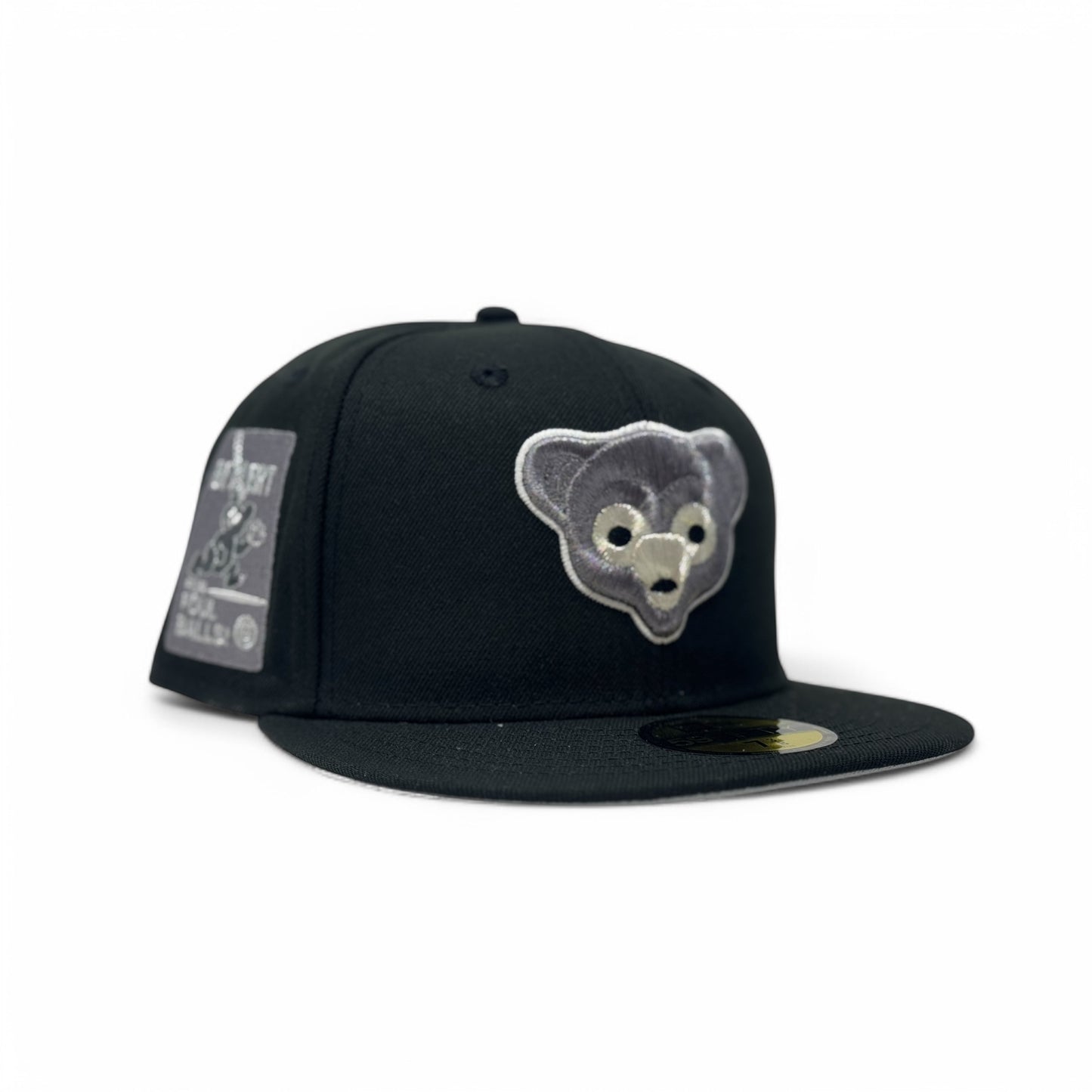 Chicago Cubs Be Alert Foul Ball Logo New Era Fitted Hats-Metallic Black
