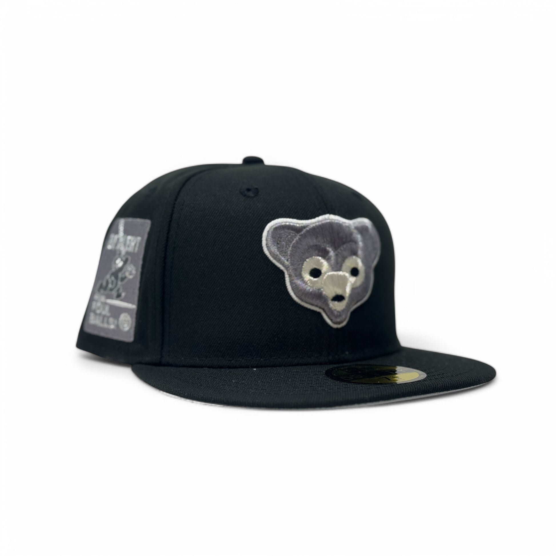 Chicago Cubs Be Alert Foul Ball Logo New Era Fitted Hats-Metallic Black