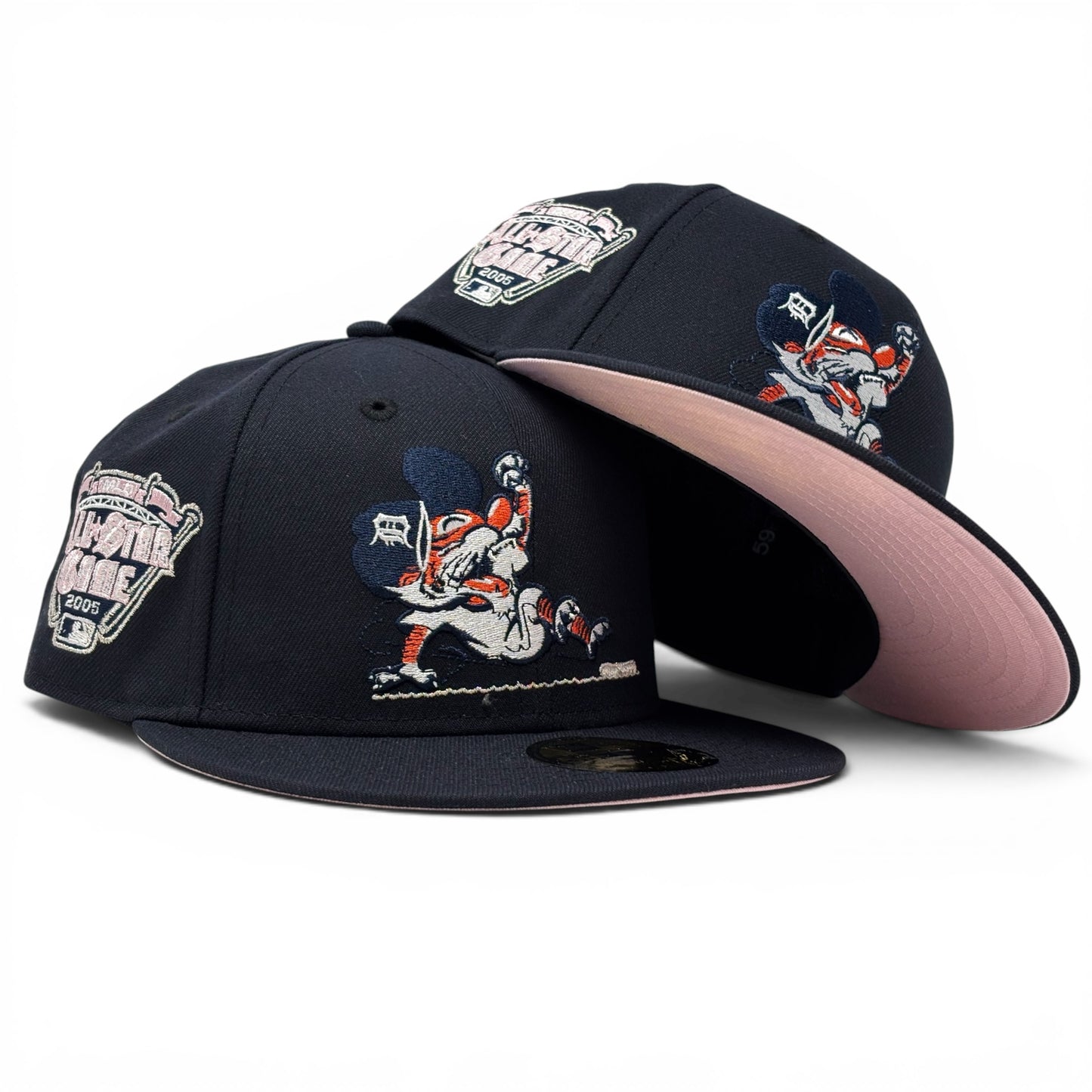 Detroit Tigers 2005 All Star Game Sliding Kitty Pink Brim Fitted Hat-Navy