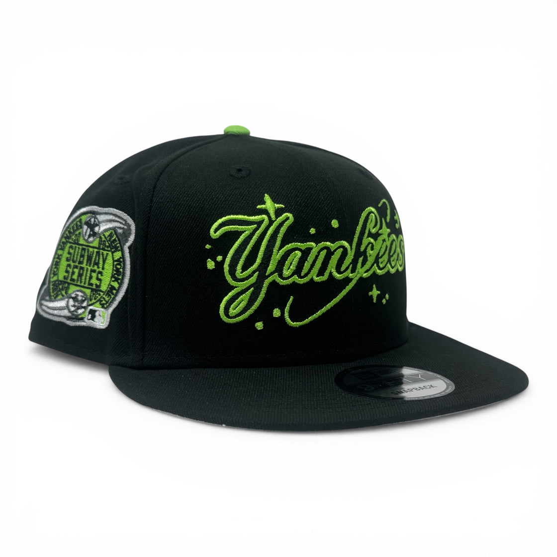 New York Yankees Subway Series Script Logo Snapback Hats-Black Lime