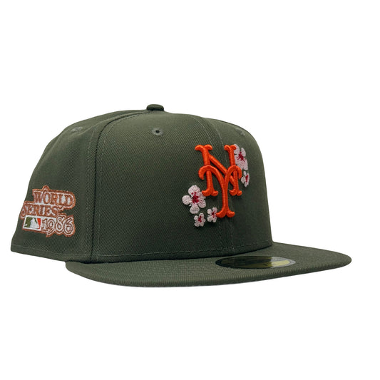 New York Mets 1986 World Series "Cherry Blossom Pack" Olive Green 59Fifty New Era Fitted Hat
