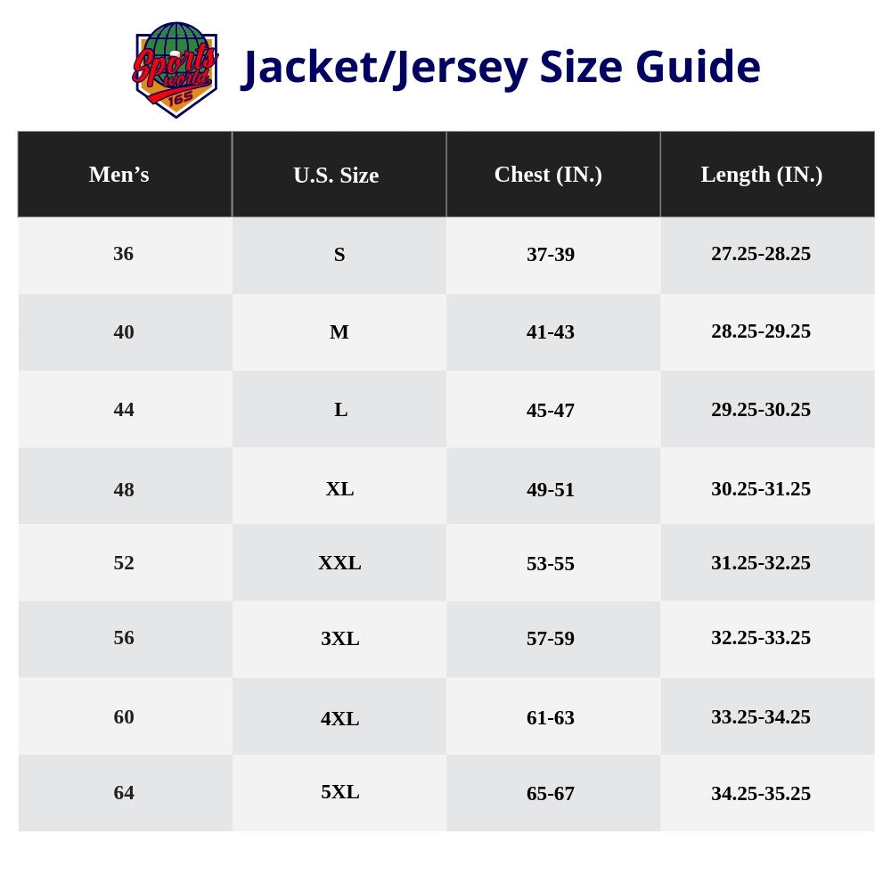Jacket/Jersey Size Chart