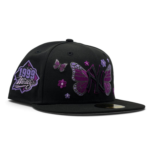 New York Yankees 1999 World Series Butterfly Logo Grape Brim Fitted Hat-Black
