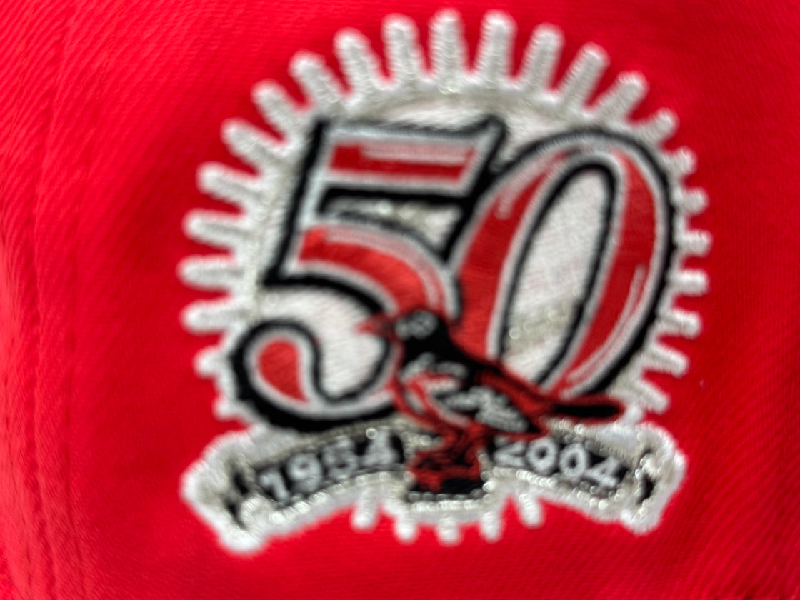 Baltimore Orioles 50th Anniversary Fitted Hats-Lava Red Black