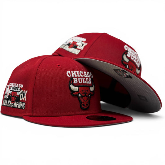 Chicago Bulls 6X NBA Champions Fitted Hat -Red