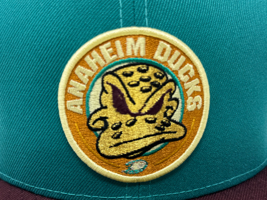 Anaheim Ducks 30th Anniversary Fitted Hats-Turquoise Maroon