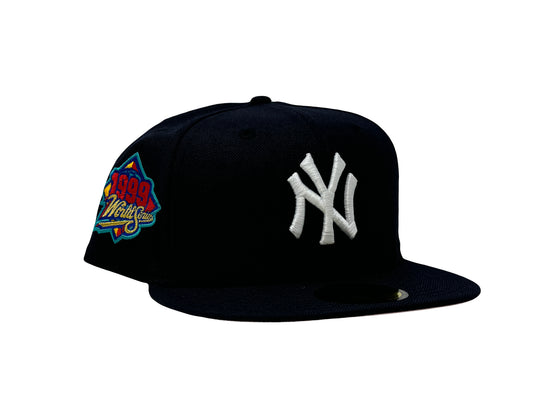 New York Yankees 1999 World Series Navy Blue Pink Brim New Era Fitted Hat
