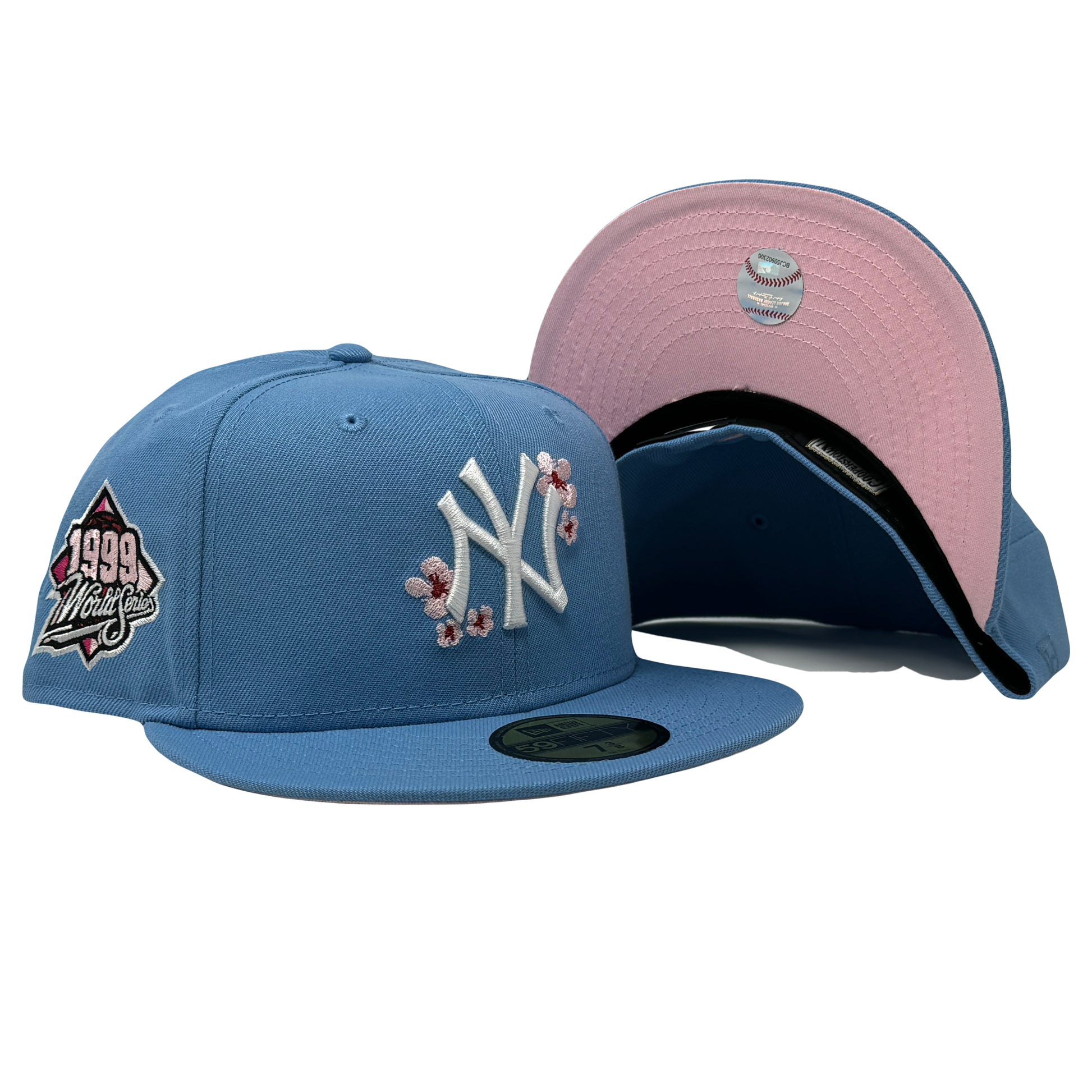 New York Yankees 1999 World Series Cherry Blossom pack Sky Blue 59Fifty New Era Fitted Hat