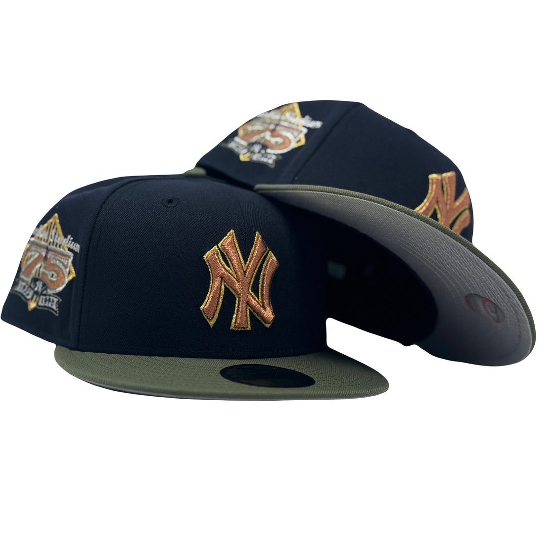 New York Yankees 75th Anniversary Olive Navy Blue 59Fifty New Era Fitted Hat