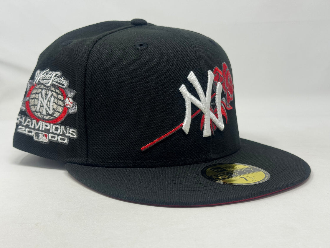 New York Yankees 2000 World Series Floral Logo Fitted Hat-Black Red