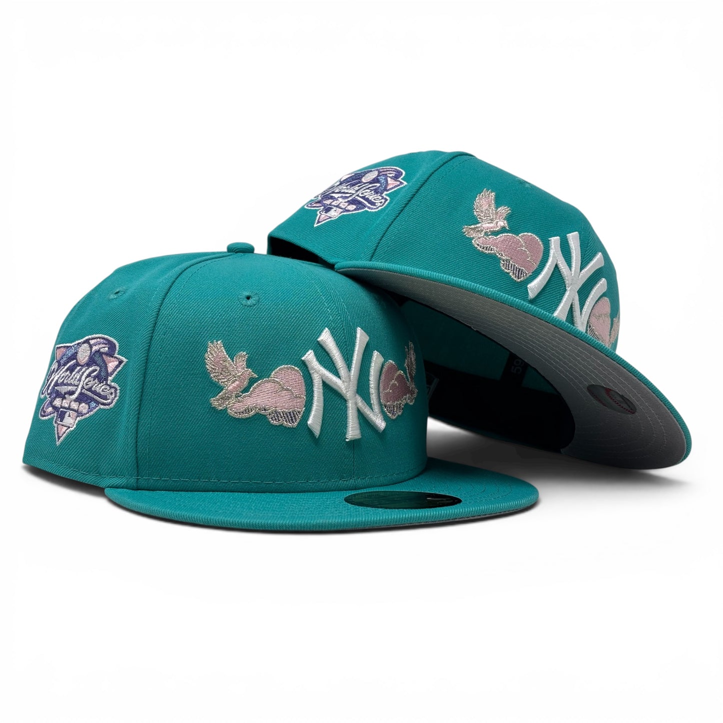 New York Yankees 2000 World Series "Bird in the Cloud" Fitted Hats-Teal