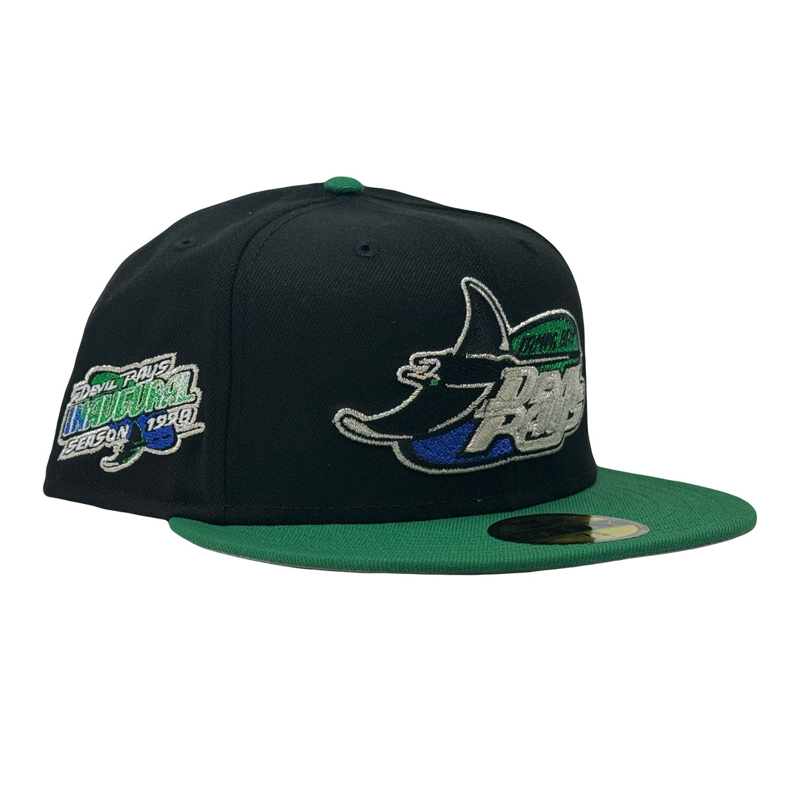 Tampa Bay Devil Rays 1998 Inaugural Season Black Kelly Green 59Fifty New Era Fitted Hat