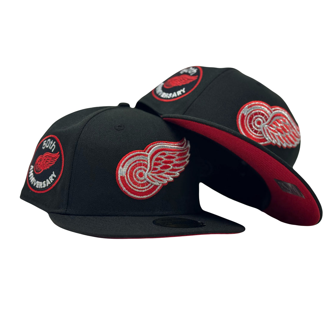 Detroit Redwings 50th Anniversary Red Brim Fitted Hats