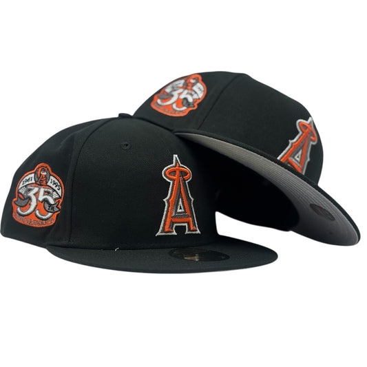Los Angeles Angels 35th Anniversary Fitted Hats-Black orange