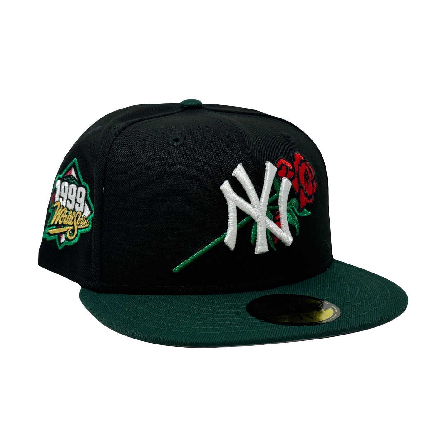 New York Yankees 1999 World Series Floral Logo Fitted Hat-Black Green