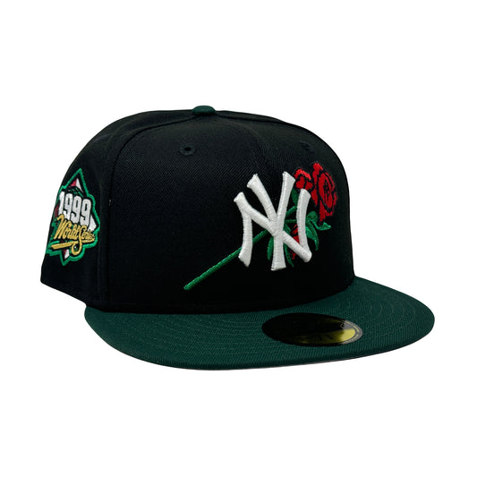 New York Yankees 1999 World Series Floral Logo Fitted Hat-Black Green