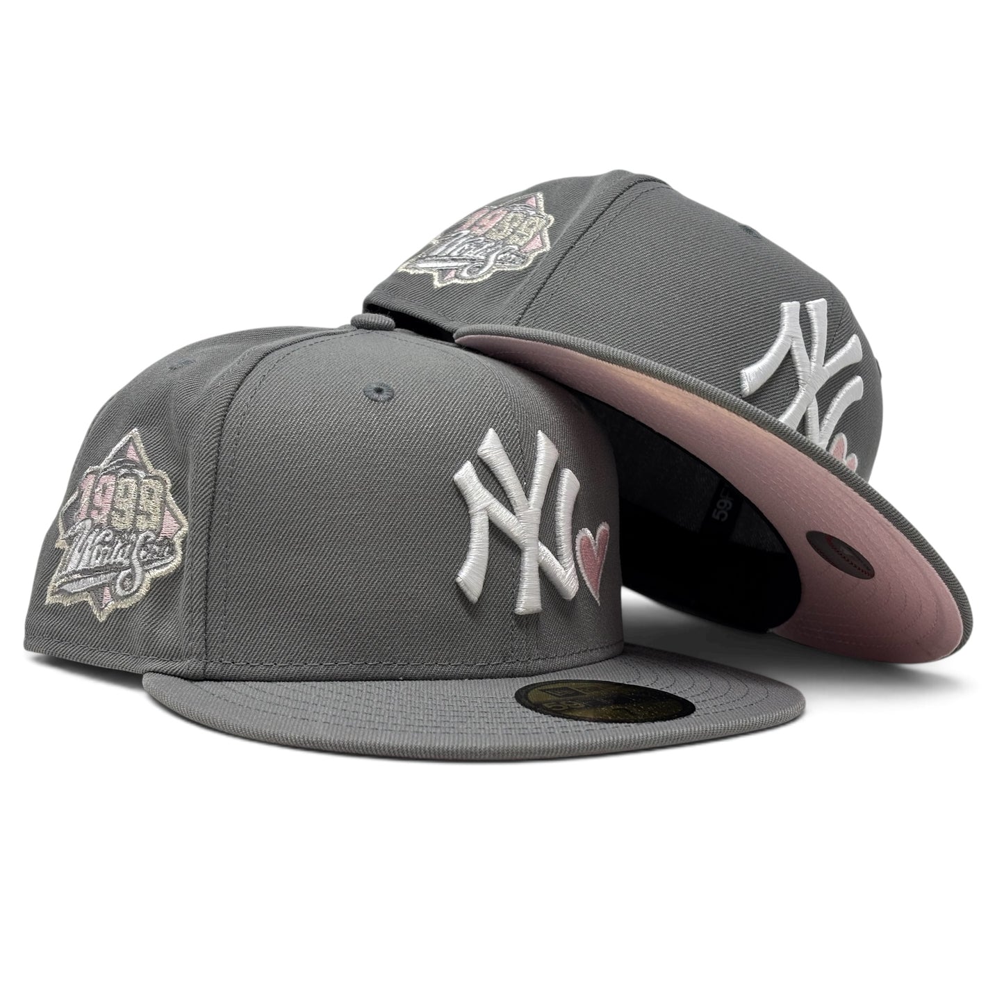 New York Yankees 1999 World Series with heart Pink Brim Fitted Hat
