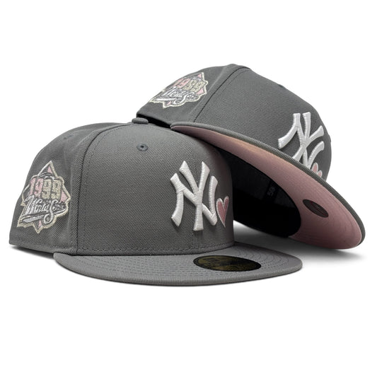 New York Yankees 1999 World Series with heart Pink Brim Fitted Hat