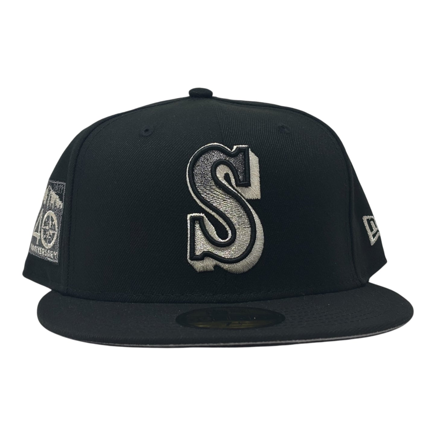 Seattle Mariners 40th Anniversary Black Metallic Gradient Logo Fitted Hats