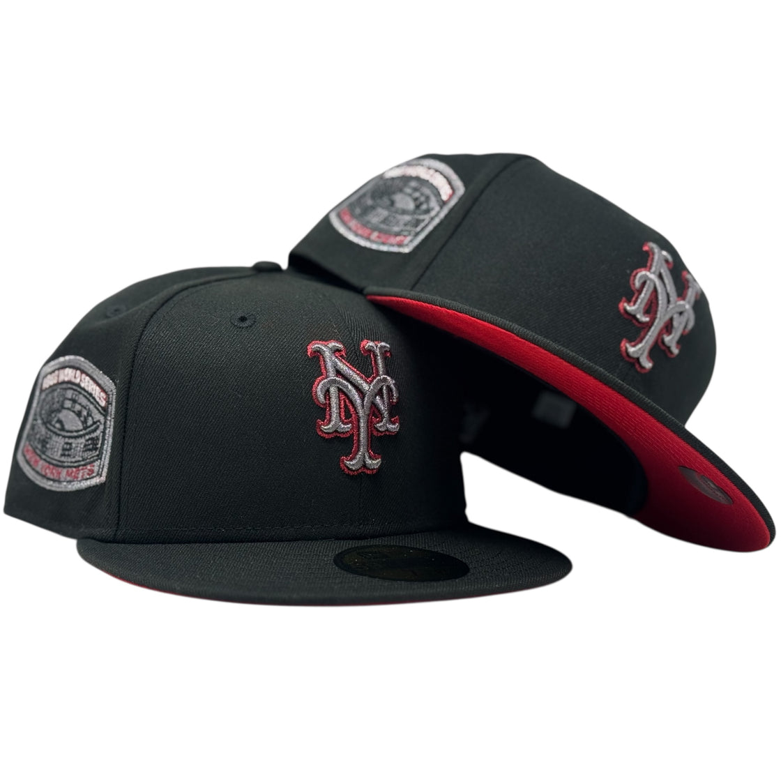 New York Mets 1969 World Series Red Brim Fitted Hats-Black