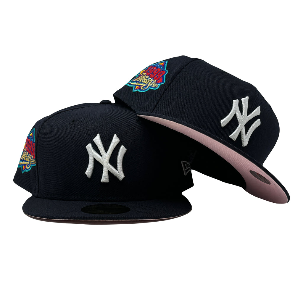 New York Yankees 1999 World Series Navy Blue Pink Brim New Era Fitted Hat