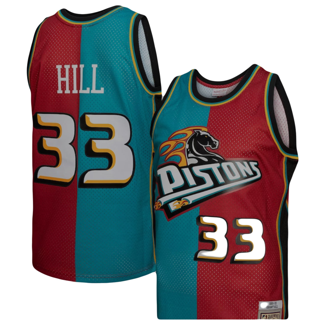 Detroit Pistons Grant Hill Mitchell & Ness Teal/Red Hardwood Classics 1999/00 Split Swingman Jersey