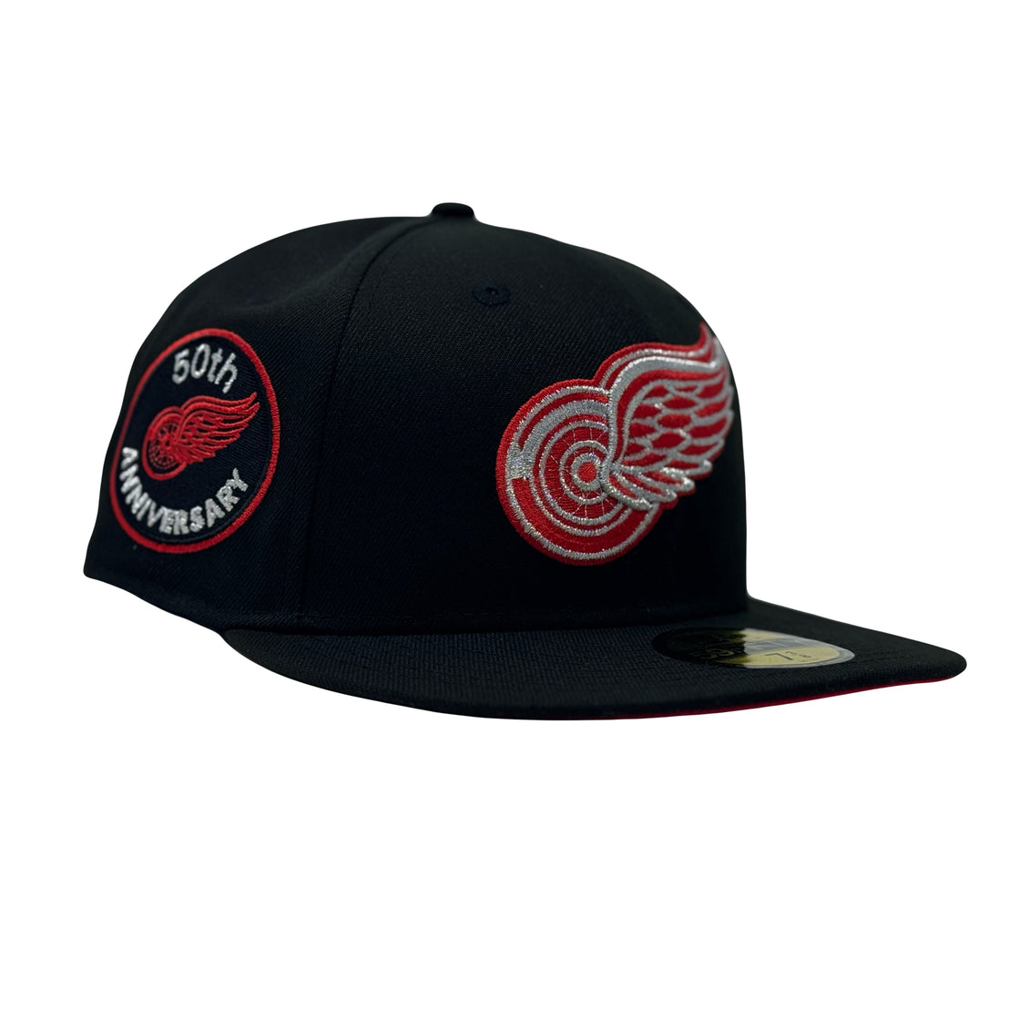 Detroit Redwings 50th Anniversary Red Brim Fitted Hats