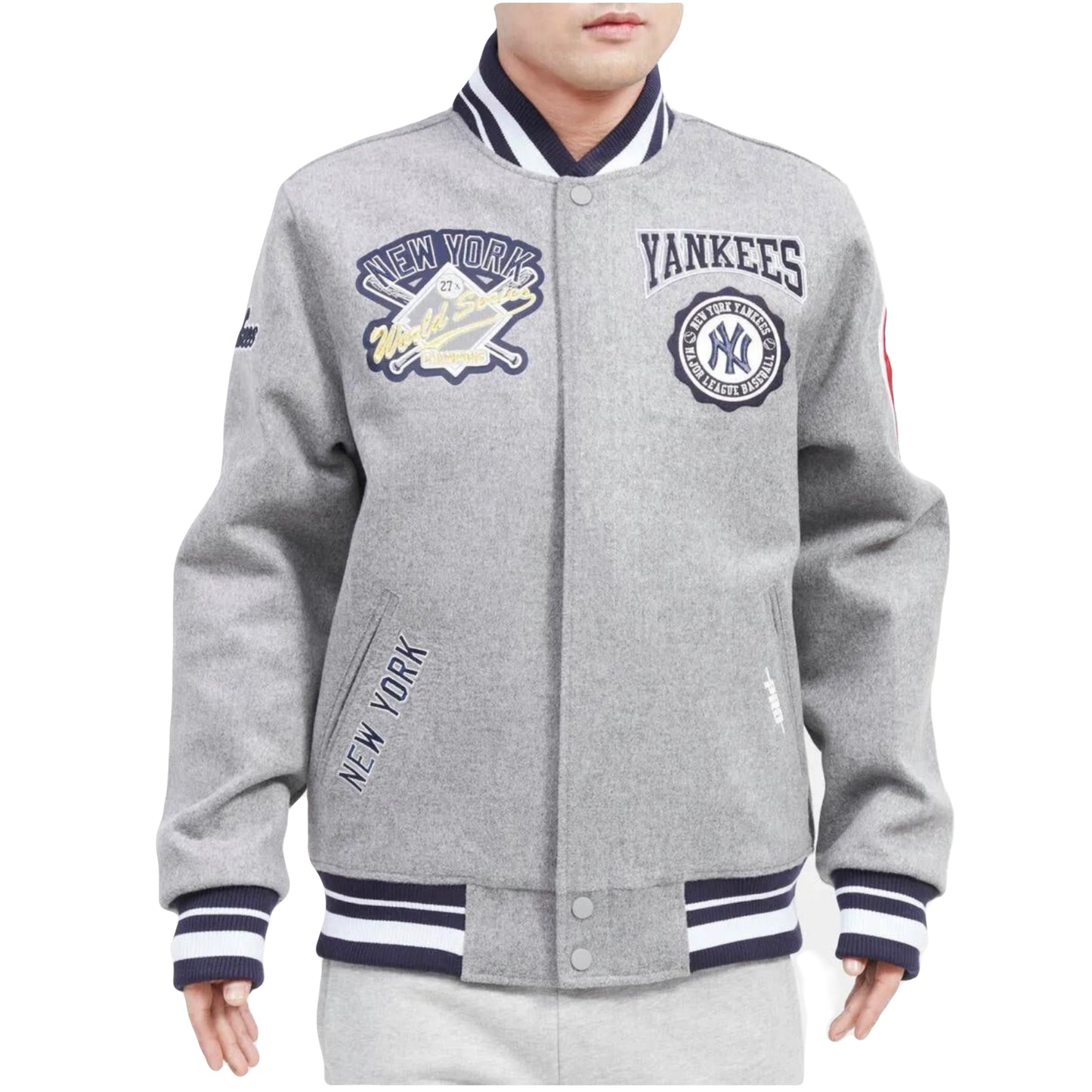 New York Yankees Pro Standard Gray Crest Wool Varsity Jacket