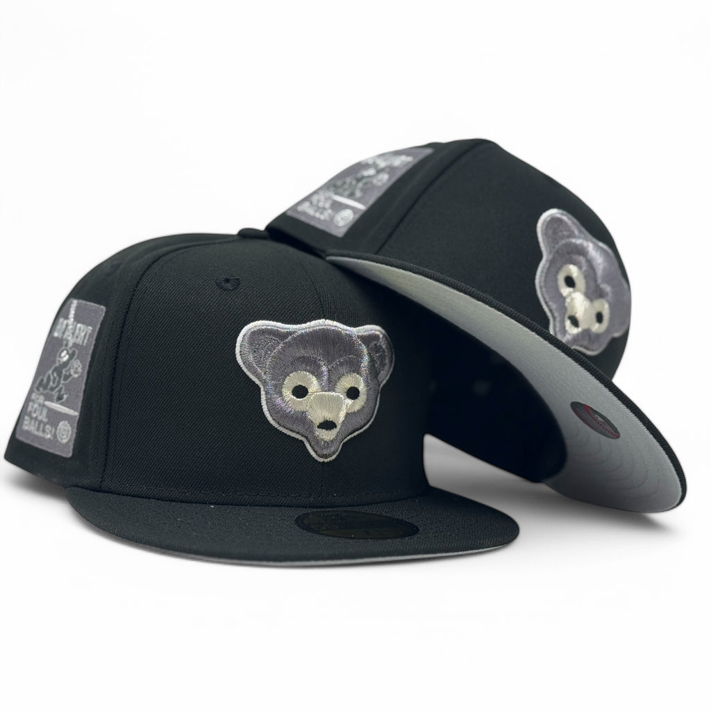 Chicago Cubs Be Alert Foul Ball Logo New Era Fitted Hats-Metallic Black