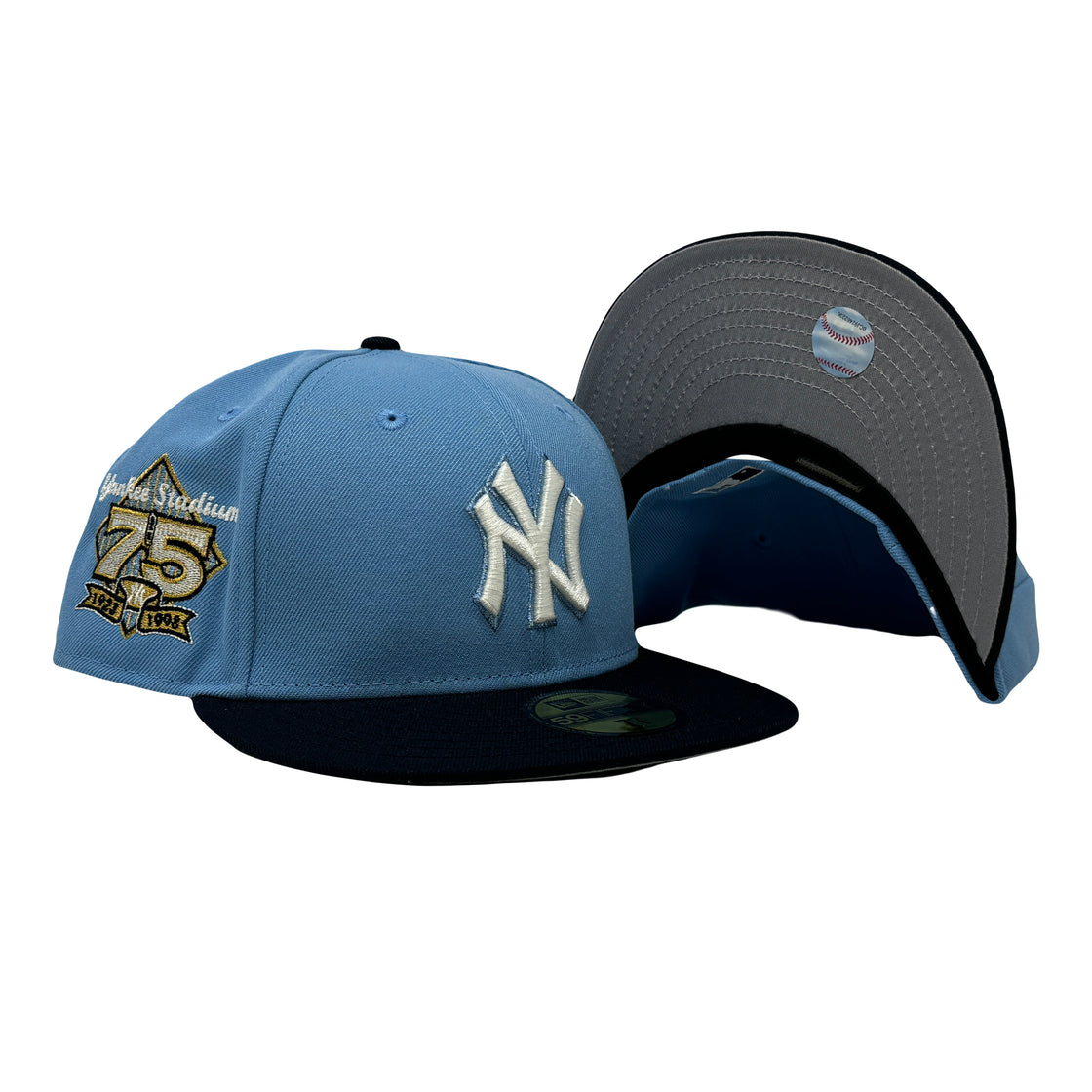 New York Yankees 75th Anniversary Sky Blue Navy 59Fifty New Era Fitted Hat