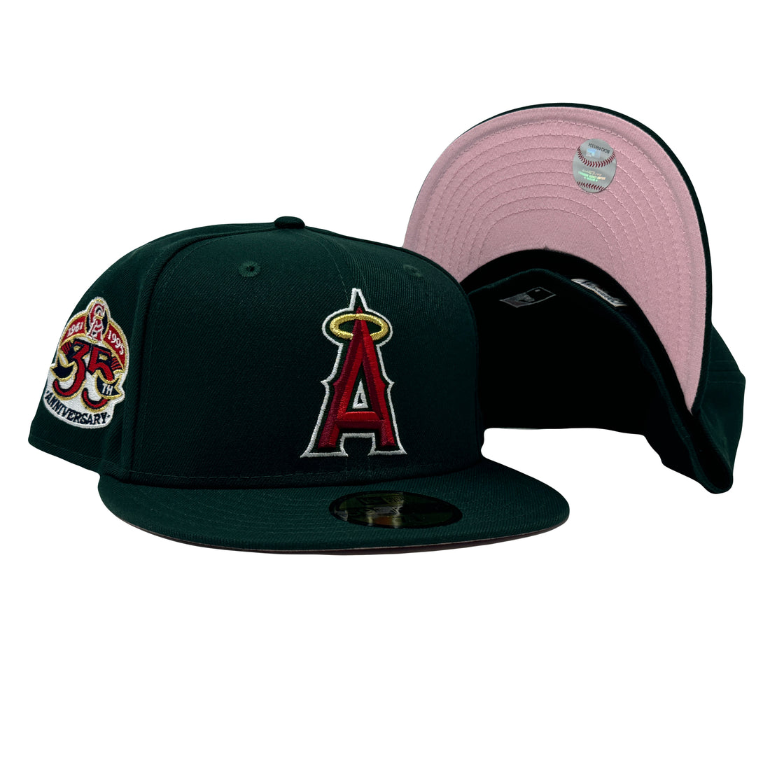 Los Angeles Angels 35th Anniversary Dark Green Pink Brim 59Fifty New Era Fitted Hat