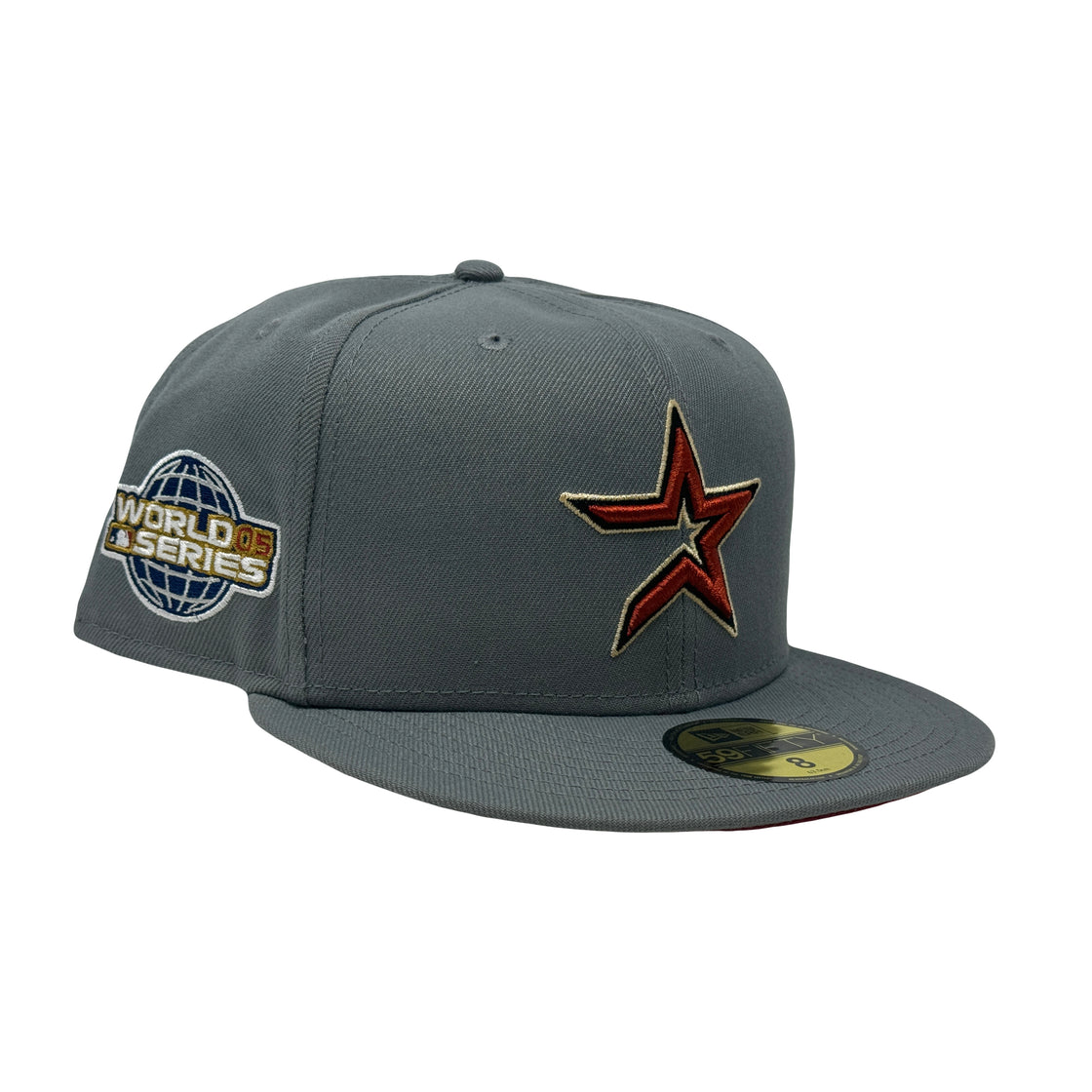 Houston Astros 2005 World Series Storm Gray Burgundy Brim New Era Fitted Hat