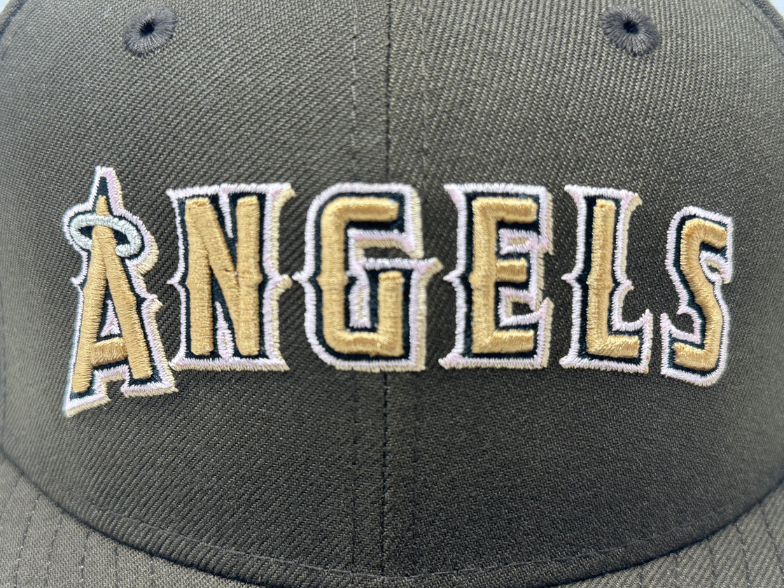 Los Angeles Angels 35th Anniversary Pink Brim Fitted Hats-Brown
