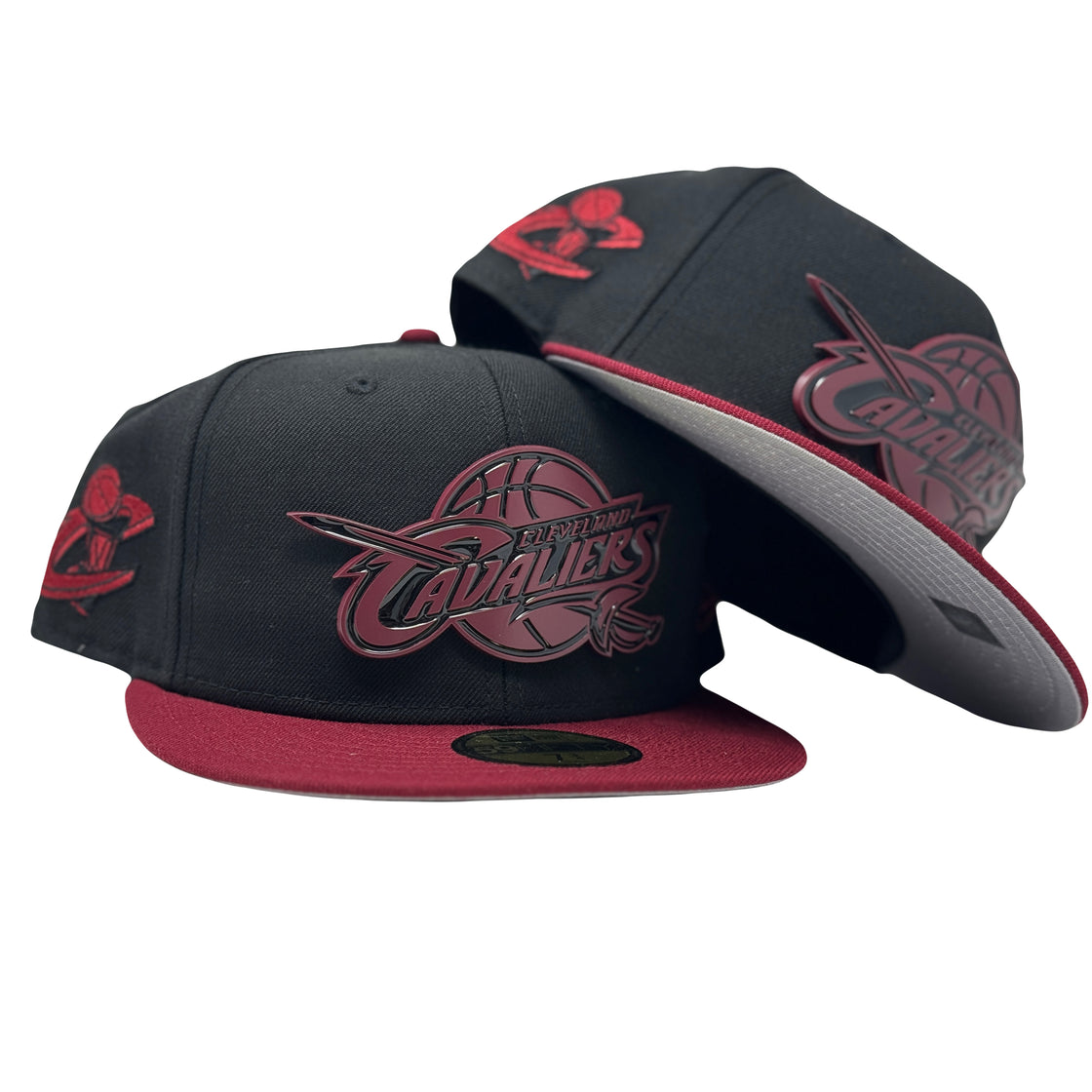 Cleveland Cavaliers Black Burgundy Visor Metal Plate New Era Fitted Hats