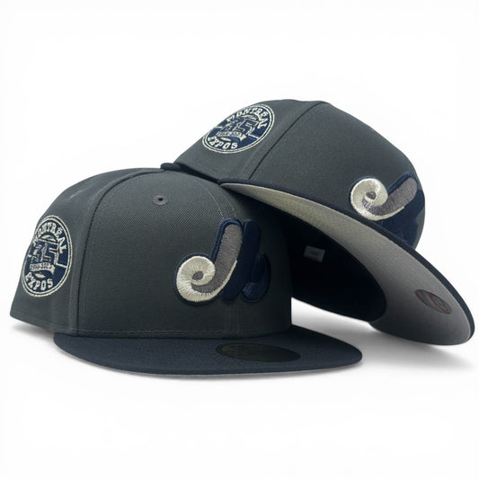 Montreal Expos 35th Anniversary Fitted Hats to Match OG Flint 13-Dark Gray Navy